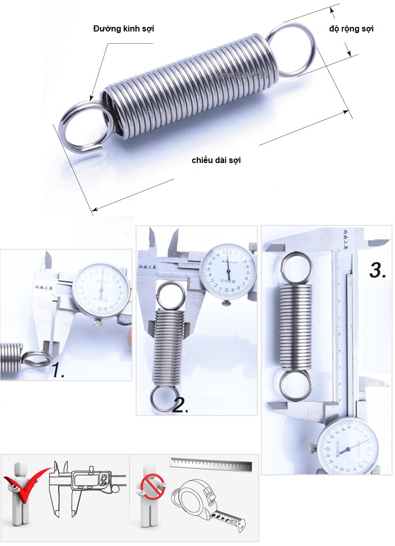 Lò xo kéo thép 304 không gỉ kích thước 1.5*12*150mm