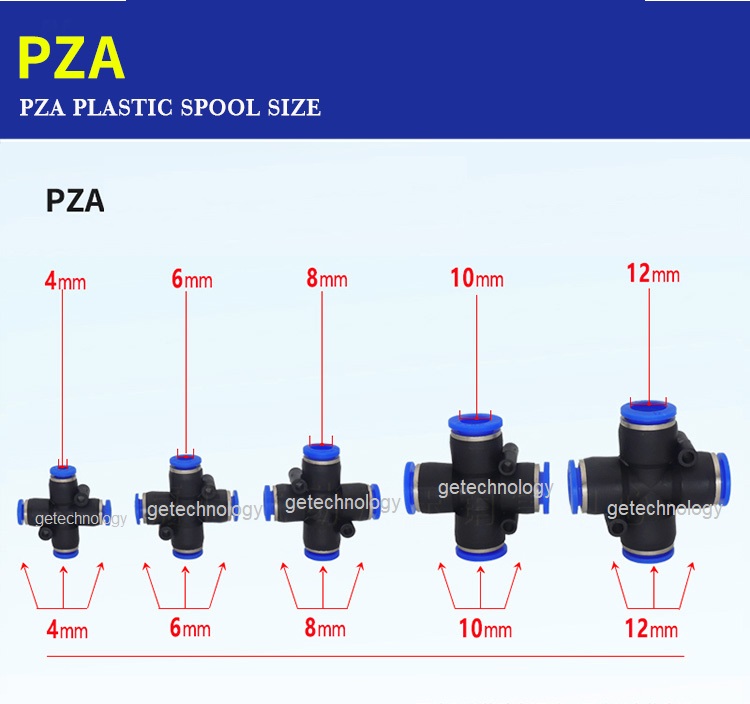 Đầu nối khí nén T4, đầu nối ngã 4 PZA4-4 PZA6-6 PZA8-8 PZA10-10 PZA12-12