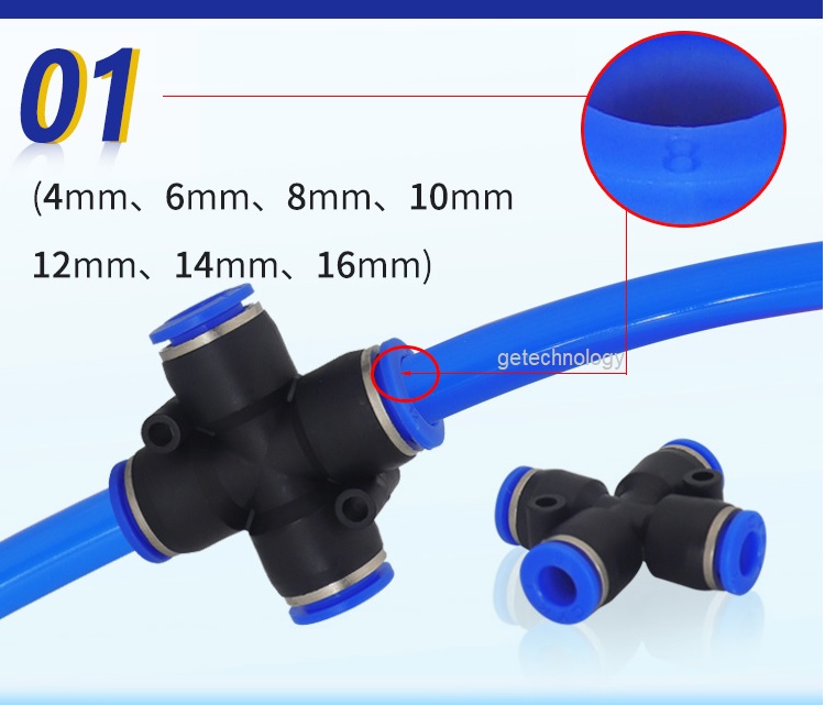 Đầu nối khí nén T4, đầu nối ngã 4 PZA4-4 PZA6-6 PZA8-8 PZA10-10 PZA12-12