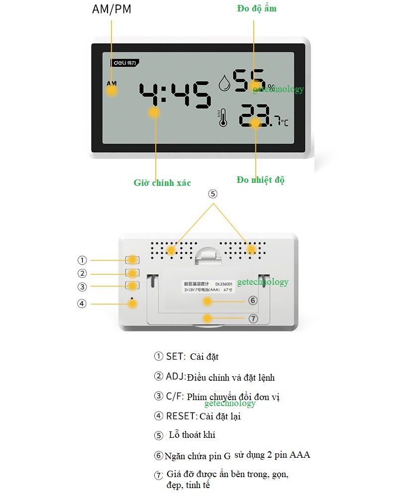 đồng hồ đo nhiệt và độ ẩm phòng làm việc và phòng ngủ trong nhà