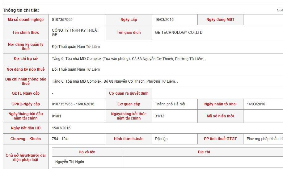 THÔNG BÁO THAY ĐỔI ĐỊA CHỈ TRỤ SỞ CÔNG TY TNHH KỸ THUẬT GE