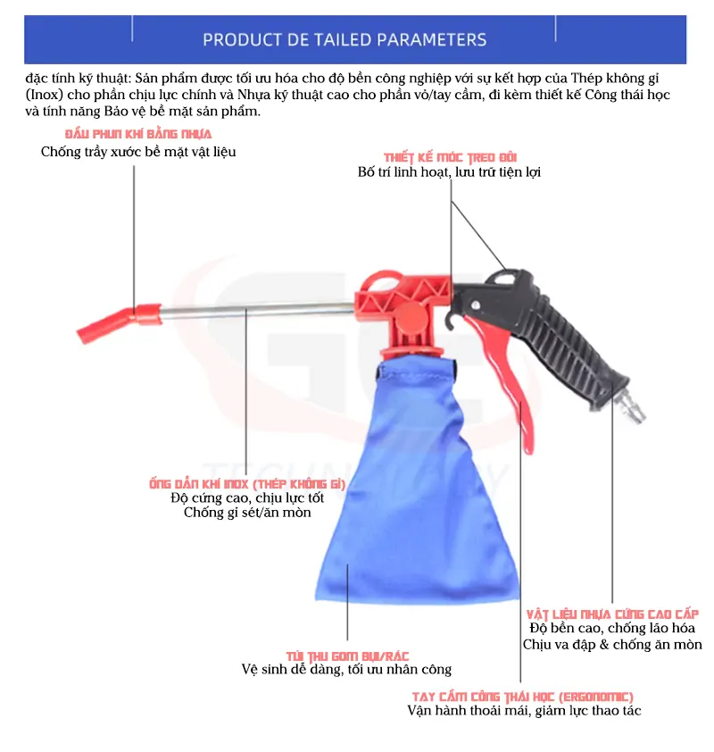 súng khí nén giá rẻ súng khí nén đa năng súng thổi khí nhà xưởng súng hút bụi công nghiệp khí nén súng thổi khí nén cầm tay súng thổi bụi gara ô tô súng vệ sinh máy móc công nghiệp súng khí nén Getechnology Súng khí hút thổi bụi kết hợp súng xịt khô khí nén súng khí