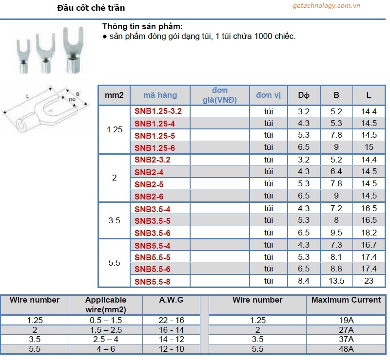 đầu cốt chữ Y/đầu cốt chẻ trần/ Crimp Terminal