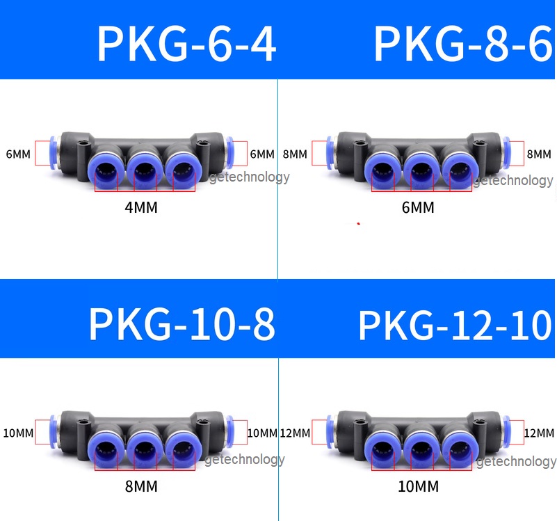 Đầu nối hơi nhanh chia 5 PKG6-4 PKG8-6 PKG10-8 PKG12-10, cút nối khí 5 cổng PKG6-4 PKG8-6 PKG10-8 PKG12-10, đầu nối khí PKG6-4 PKG8-6 PKG10-8 PKG12-10