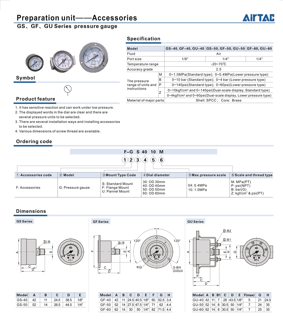 Đồng hồ F-GF4010M F-GF5010M F-GF6010M hãng Airtac