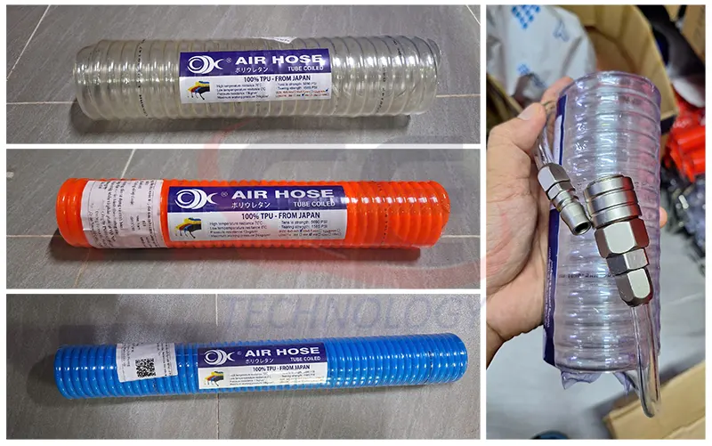 ống dây khí xoắn - ống dây khí lò xo - ống dây khí xoắn kèm đầu nối nhanh hai đầu