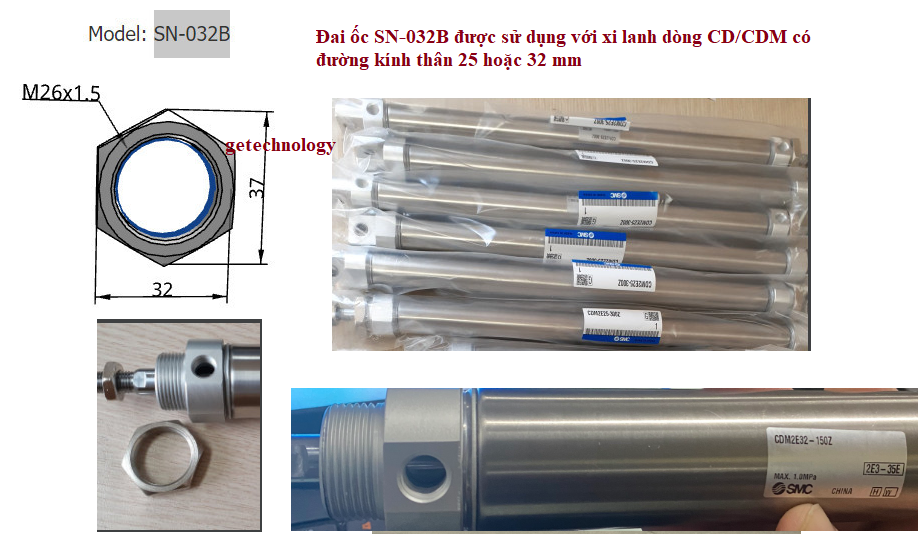 Đai ốc, vòng đệm xy lanh SN-032B hãng SMC