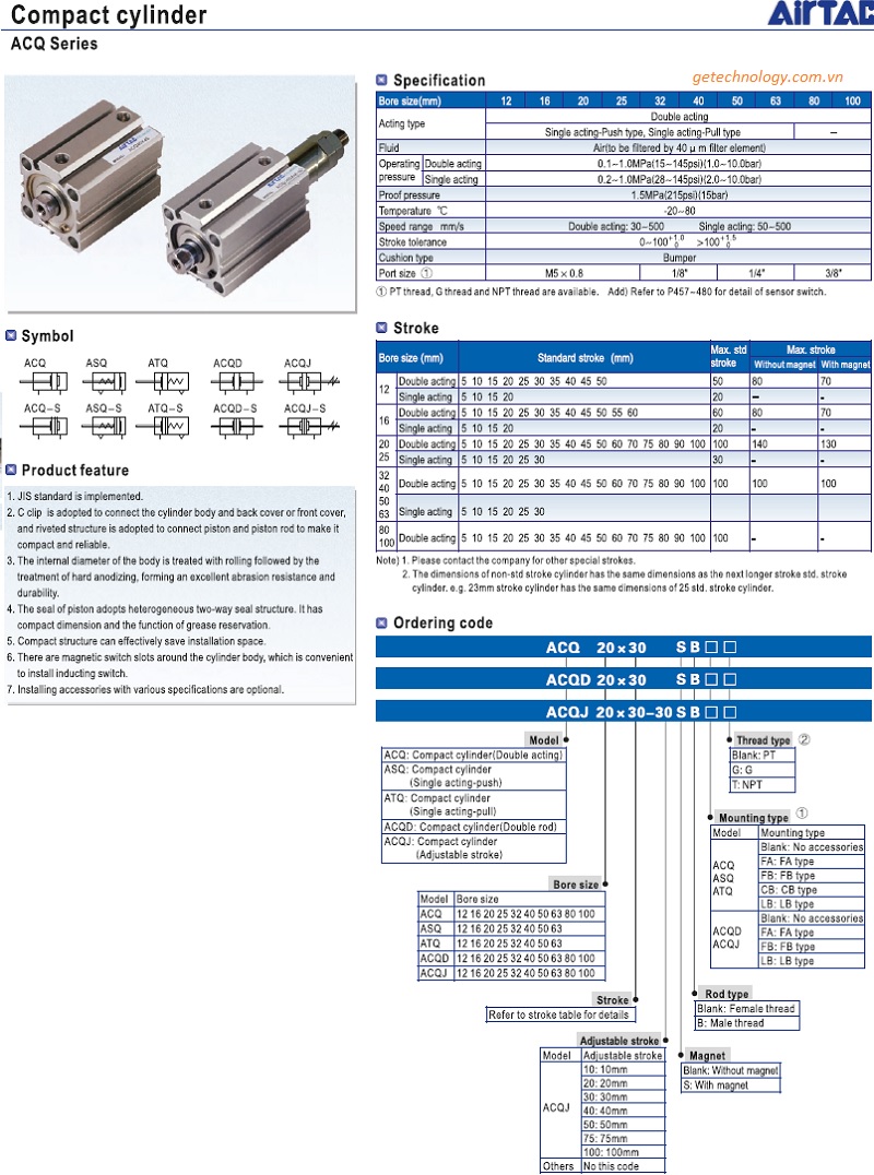 Thiết bị khí nén Airtac - xy lanh khí nén dòng ACQ