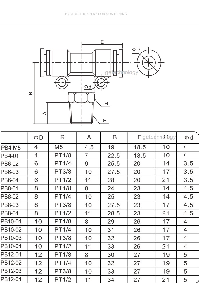 Đầu nối nhanh, Đầu nối khí chữ T có ren PB4-M5 PB4-01 PB4-02 PB6-M5 PB6-01 PB6-02 PB6-03 PB6-04 PB8-01 PB8-02 PB8-03 PB8-04 PB10-01 PB10-02 PB10-03 PB10-04 PB12-01 PB12-02 PB12-03 PB12-04 PB14-04 PB16-04