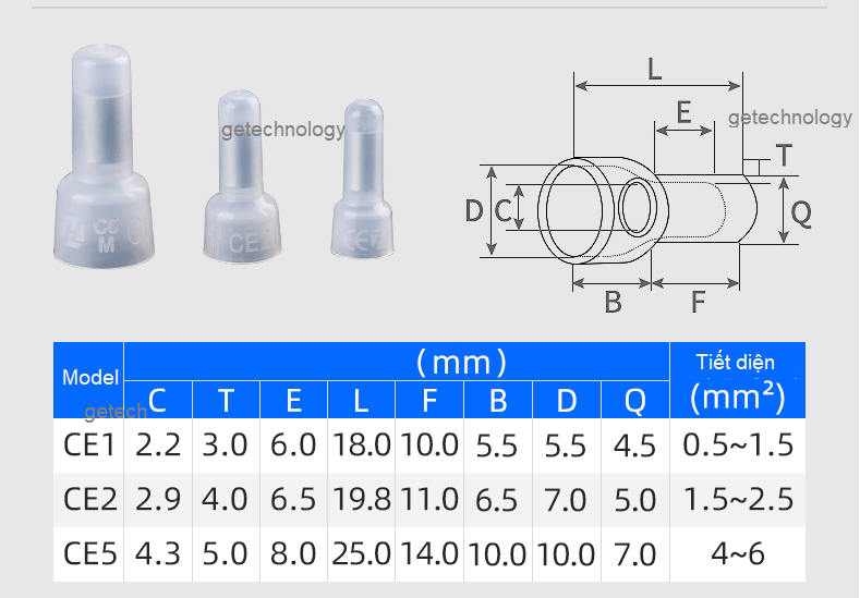 Đầu cốt chụp CE-1X CE-2X Đầu cosse chụp CE-1X CE-2X đầu chụp cốt nối CE-1X CE-2X Đầu cốt nối dây điện CE-1X CE-2X