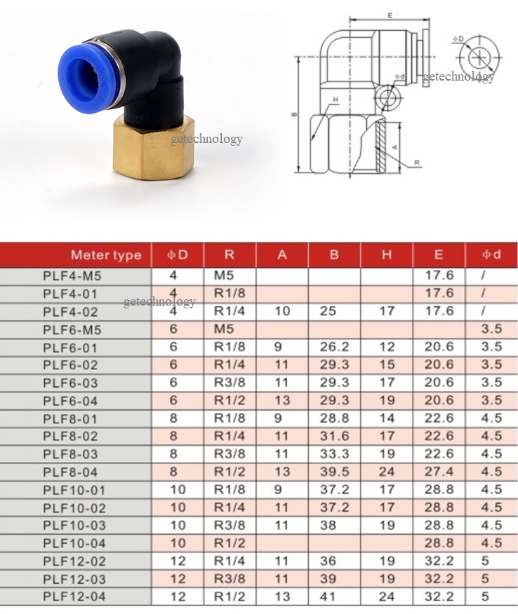 Đầu nối nhanh góc ren trong PLF, Đầu nốí khí góc ren trong PLF, Đầu nối góc ren trong PLF, cút góc ren trong PLF