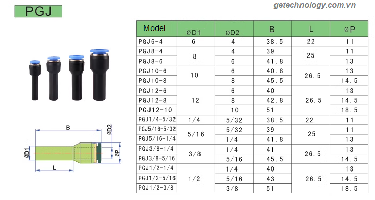 Đầu nối nhanh PGJ,đầu nối khí PGJ đầu nối hơi PGJ đầu nối PGJ06-04, PGJ08-04, PGJ08-06, PGJ10-08, PGJ12-10, PGJ12-08, PGJ12-06, PGJ10-06