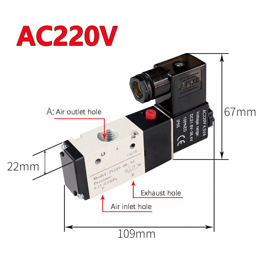 Van điện từ khí nén 3V210-08-NC Airtac DC24V (thường đóng)