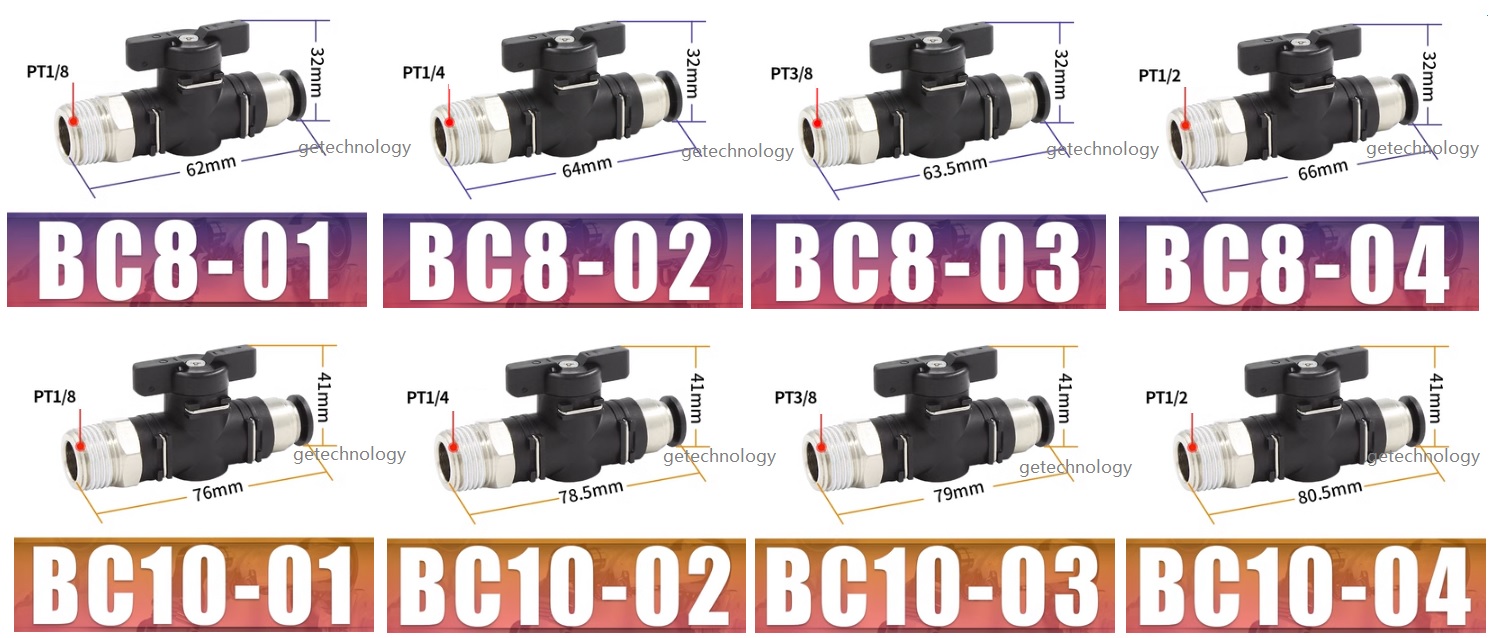Van tay BC, van khóa khí BC, van khóa khí nén BC, van khóa khí có ren BC4/6/8/10/12-M5/1/8/1/4/3/8/1/2