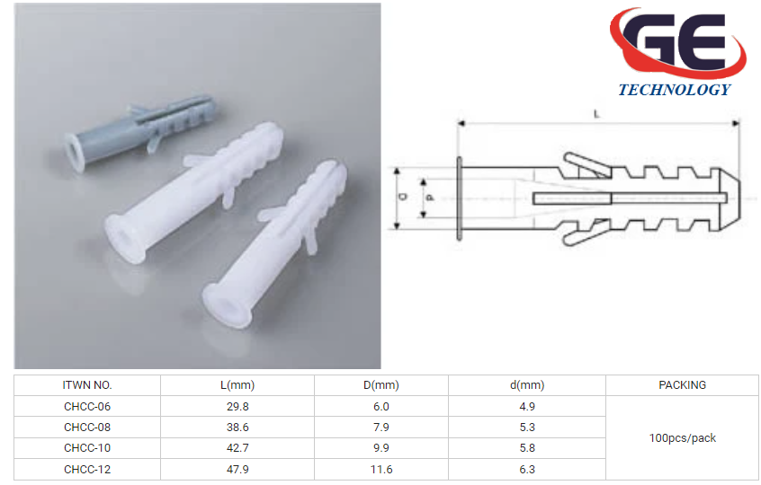 Vít nở nhựa, vít nở xoè CHCC-06 CHCC-08 CHCC-10 CHCC-12