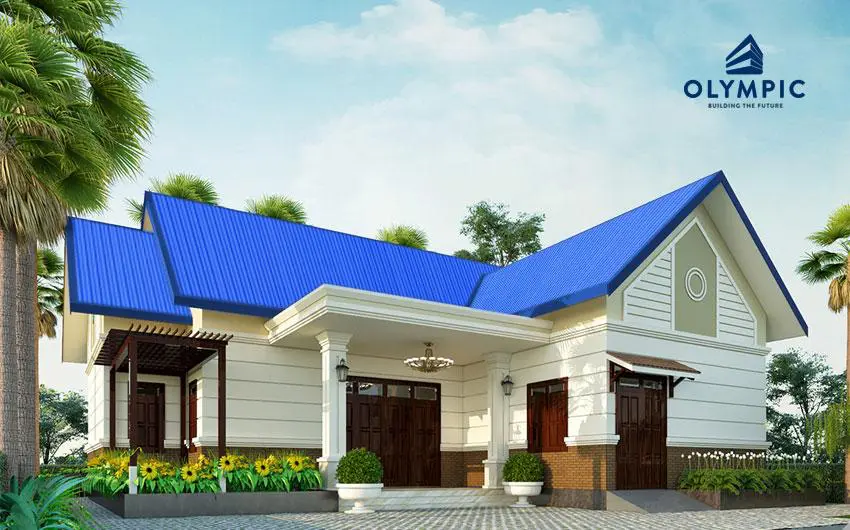 Mái nhà lợp tôn xanh dương sang trọng, hiện đại