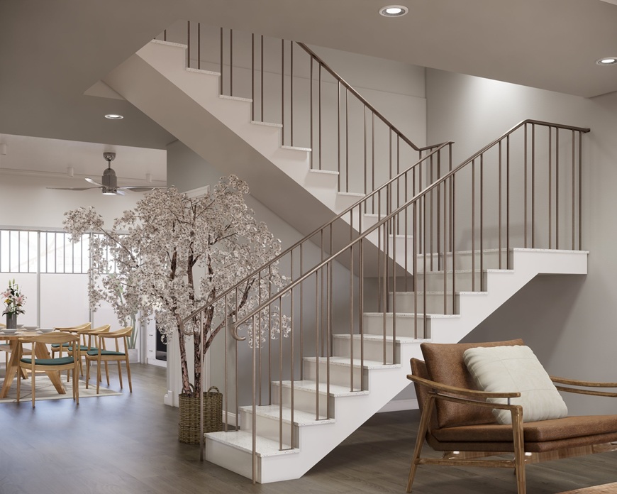 Cầu thang là nơi dẫn khí lưu thông đi khắp các tầng trong ngôi nhà