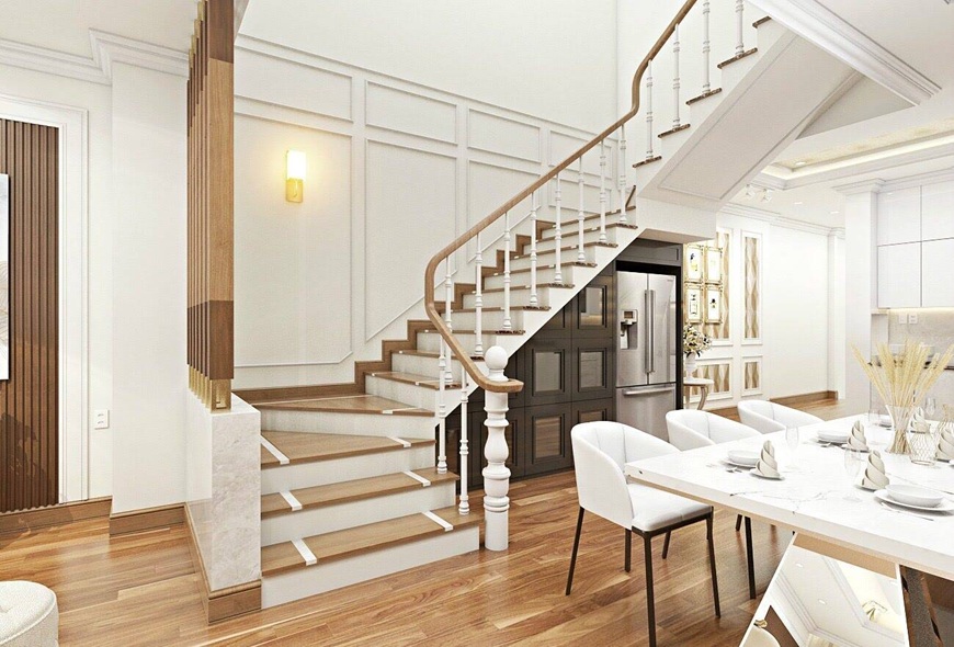 Nên sử dụng các vật liệu như gỗ, gạch chống trượt để lát sàn cầu thang