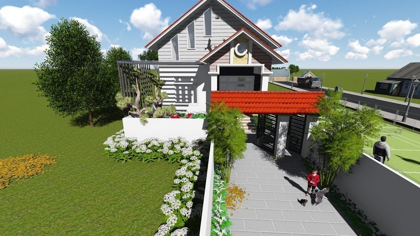 Nhà cấp 4 hiện đại sử dụng mái tôn giả ngói