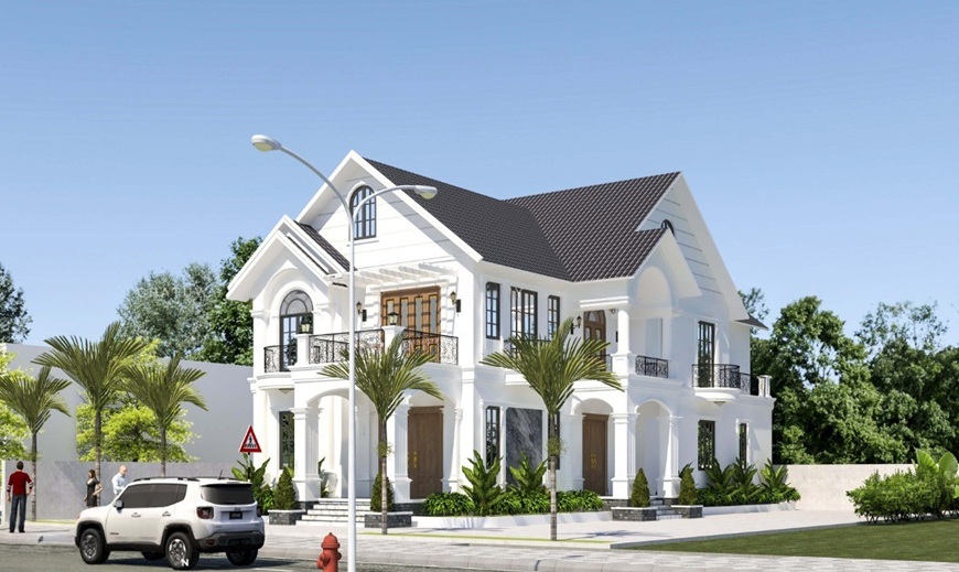 Nhà mái Thái phù hợp với nhiều kiểu màu từ đỏ đậm truyền thống đến ghi xám hiện đại