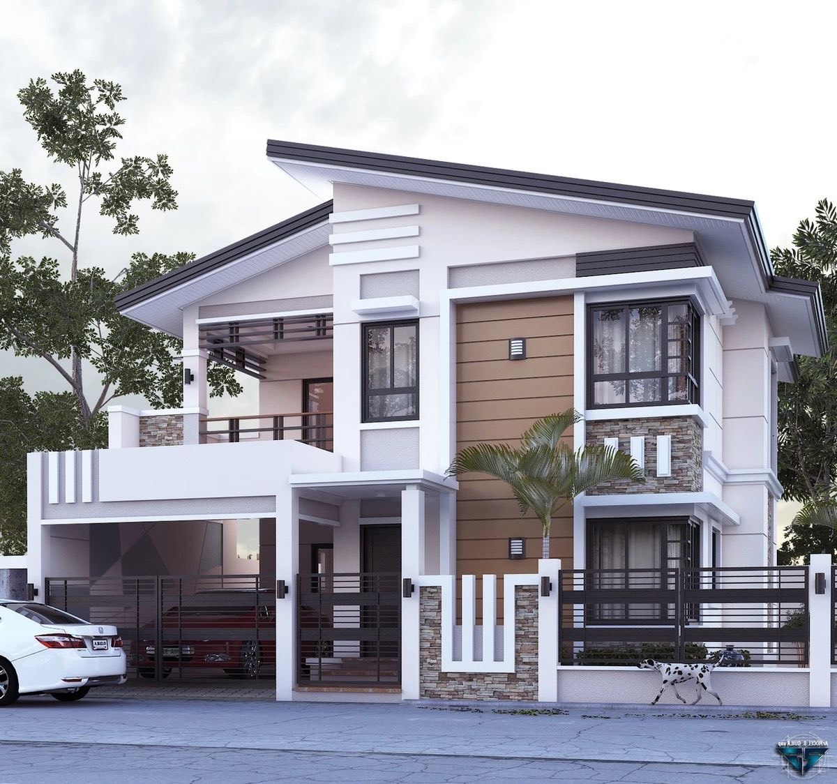 Kết hợp màu trắng và ghi xám cho kiến trúc hiện đại thêm sang trọng