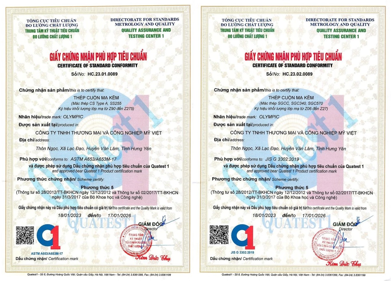 Giấy chứng nhận là minh chứng cho sản phẩm tôn đạt tiêu chuẩn chất lượng quốc tế và trong nước