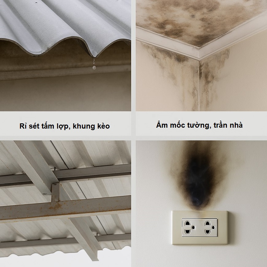 Mái tôn bị dột không chỉ là sự bất tiện trong sinh hoạt hằng ngày mà còn tiềm ẩn nhiều rủi ro nghiêm trọng cho cả kết cấu công trình và sức khỏe người sử dụng