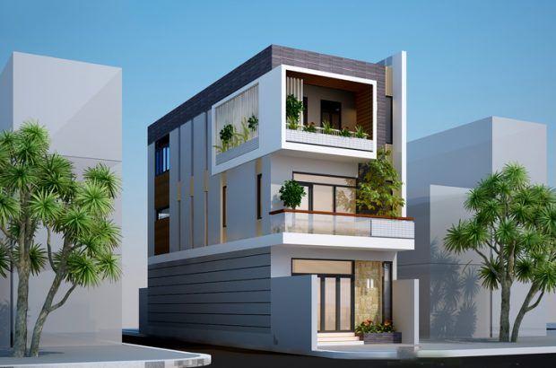 Nhà ống 3 tầng cửa kính kết hợp trồng cây cảnh