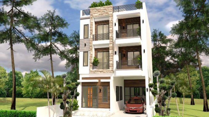 Nhà ống 3 tầng đơn giản với gara để xe