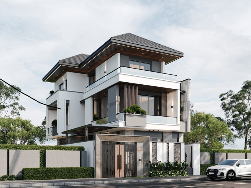 Nguyên tắc phối màu tường sáng và tôn tối màu không quá xa lạ trong các công trình biệt thự hiện đại