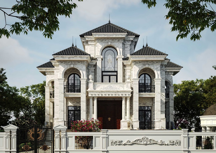 Biệt thự cổ điển với mái tôn màu xanh đen tạo phong thái quyền lực