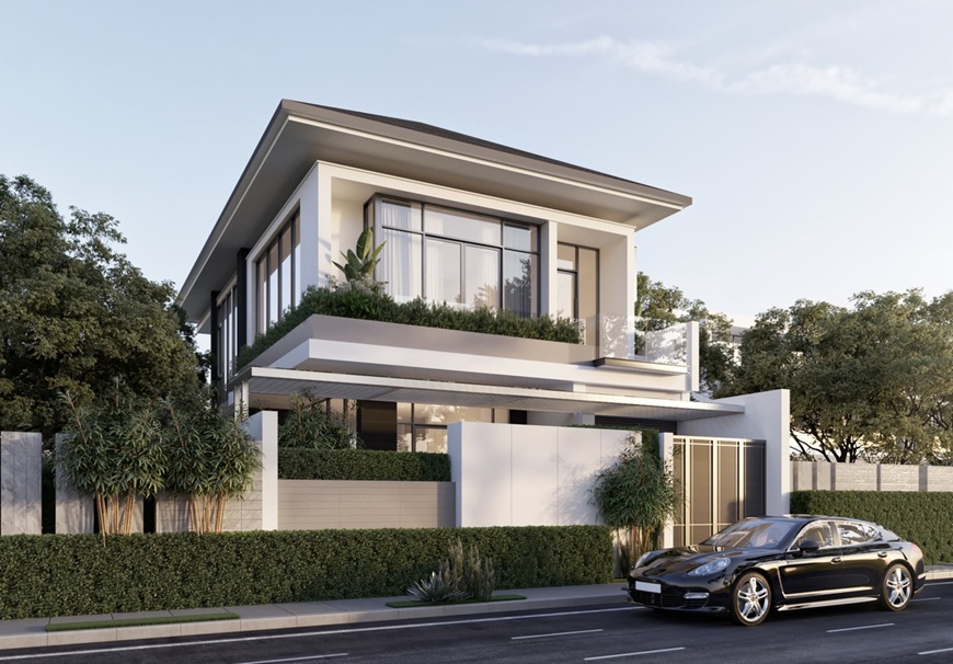 Gam màu ghi xám và trắng sữa sẽ giúp biệt thự nhà phố trở nên thông thoáng và rất thời thượng