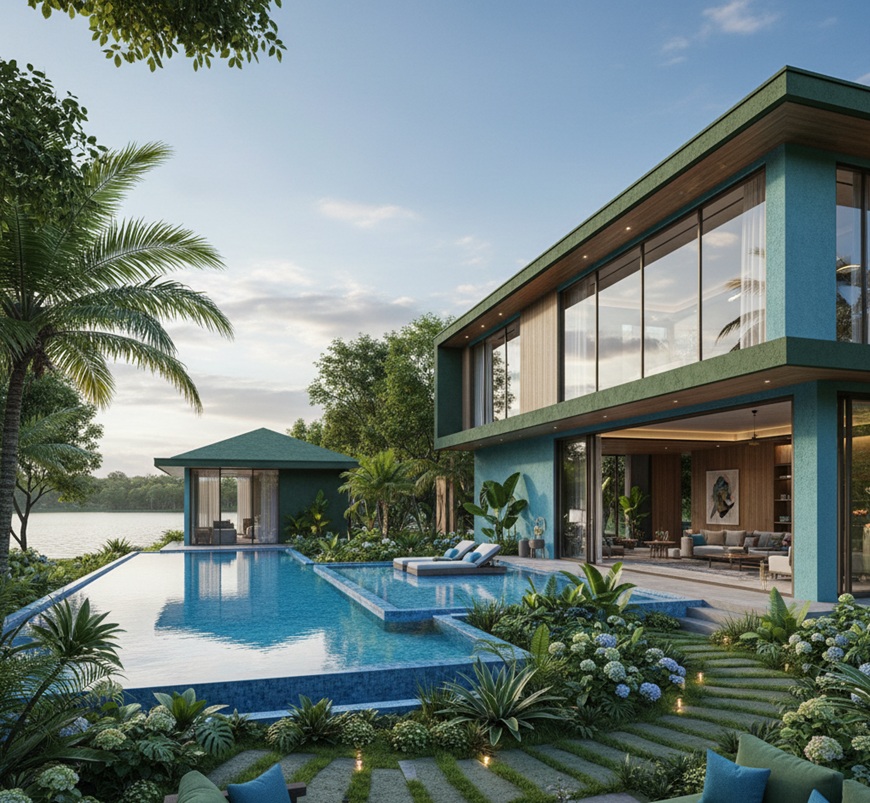 Phối tôn màu xanh rêu cho các biệt thự nghỉ dưỡng