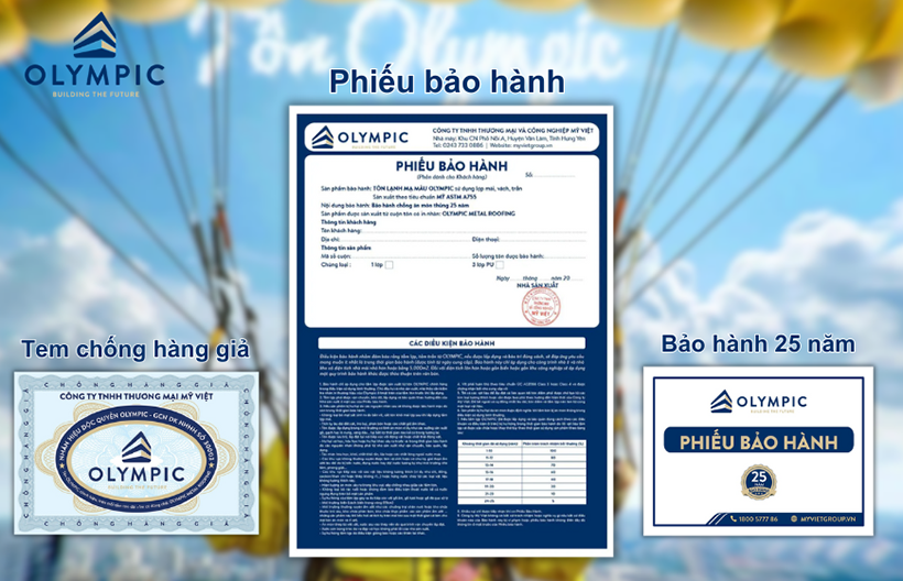 Phiếu bảo hành của tôn kim cương Olympic chính hãng