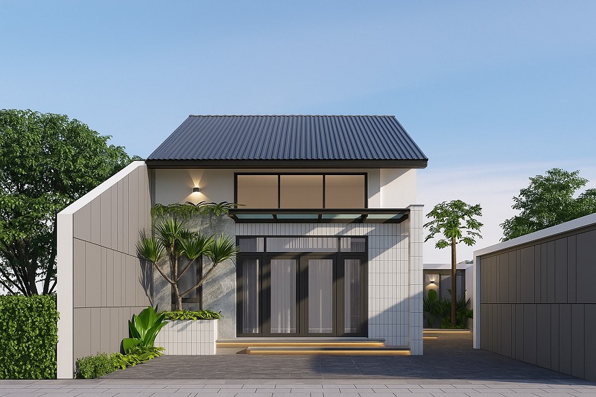 Nhà phố trẻ trung với mái tôn Olympic ghi xám giúp thể hiện cá tính gia chủ và phù hợp với nhịp sống đô thị sôi động