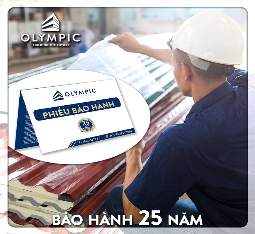 Tôn chóng cháy Olympic Pro cam kết bảo hành lên đến 25 năm từ nhà sản xuất