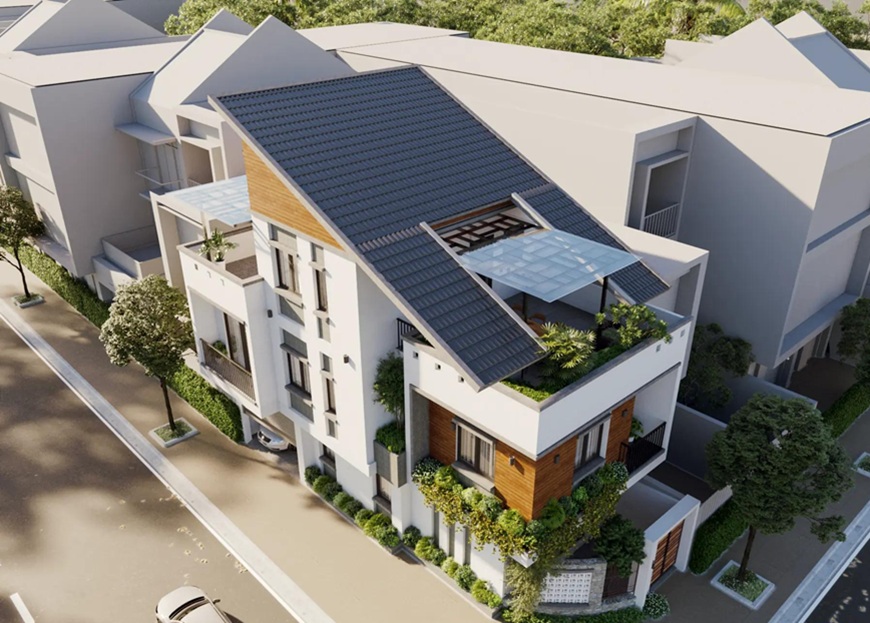 Mái tôn 1 mái phù hợp xu hướng kiến trúc lệch mái, mái nghiêng trong các công trình nhà phố hiện đại