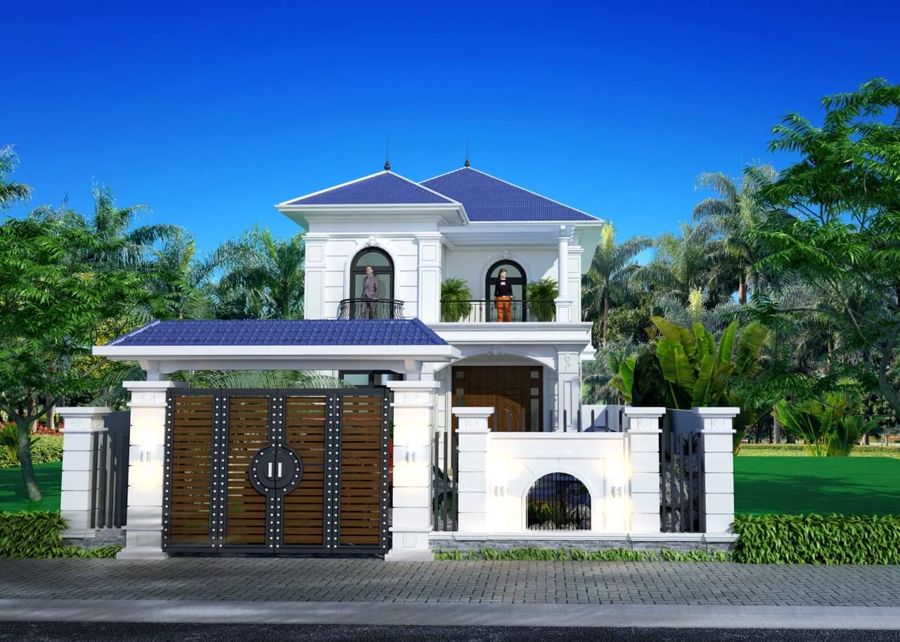 Mẫu biệt thự mini 2 tầng mái Pháp