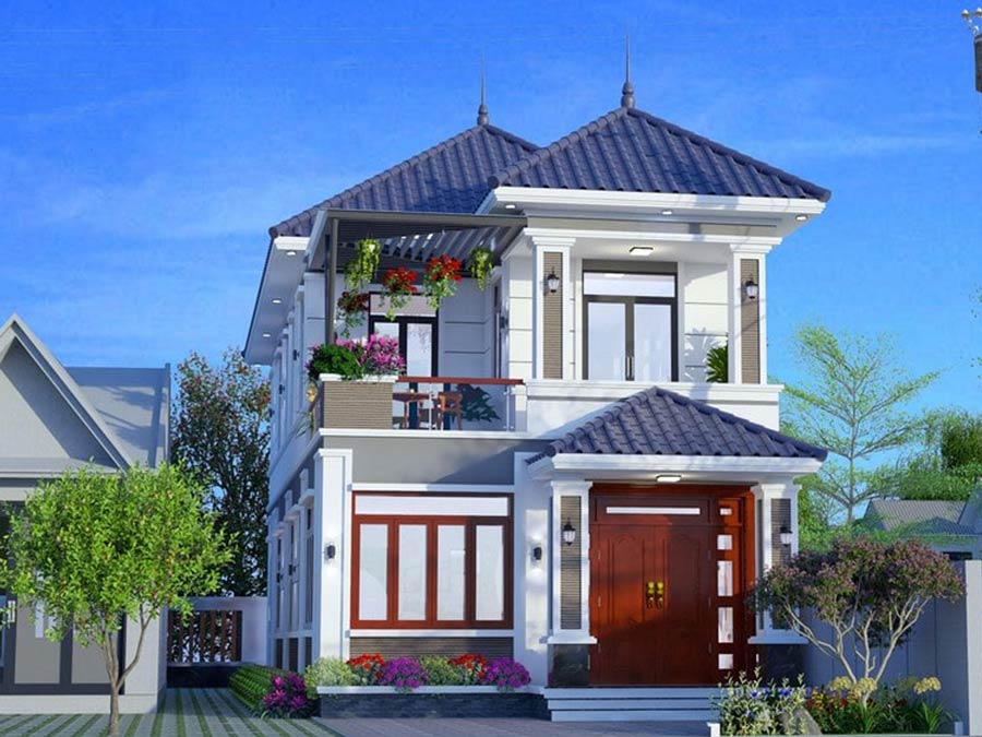 Mẫu 03: Nhà mái thái lợp tôn màu xanh dương mát mẻ cho những ngày hè