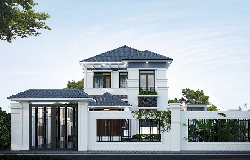 Mẫu nhà 2 tầng hiện đại sử dụng mái tôn giả ngói tạo điểm nhấn sang trọng, bền đẹp theo thời gian - lựa chọn lý tưởng cho nhà phố và khu dân cư đô thị