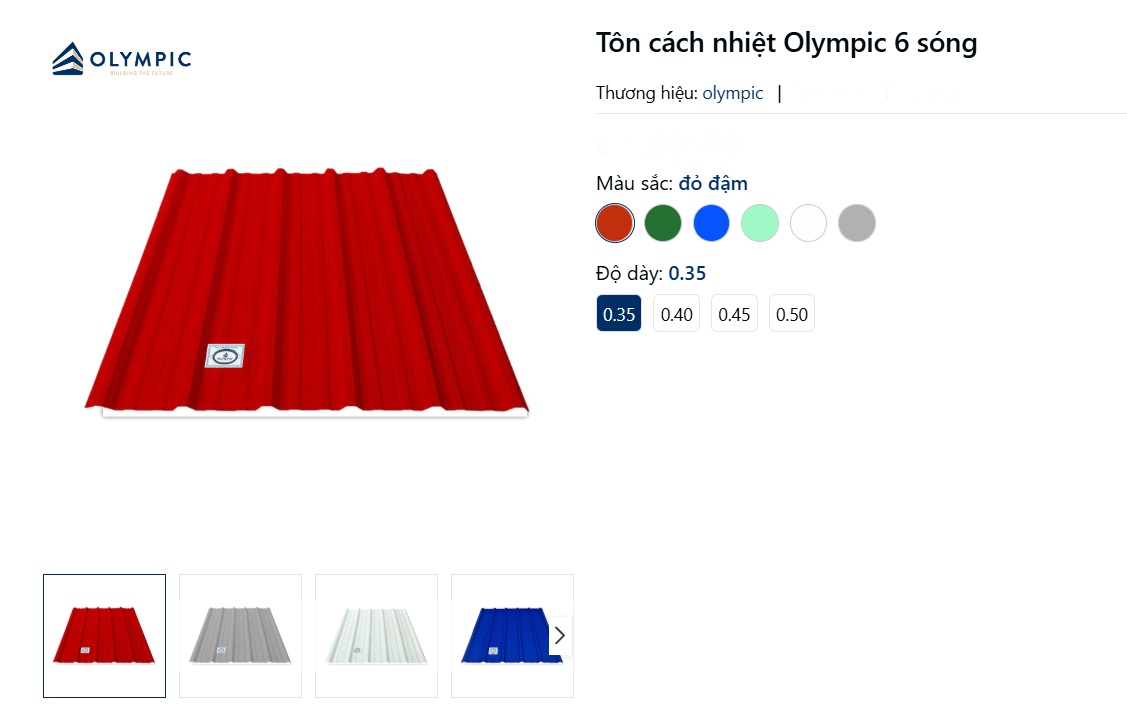 Dòng tôn Olympic phổ biến trên thị trường có độ dày từ 0.35mm đến 0.5mm