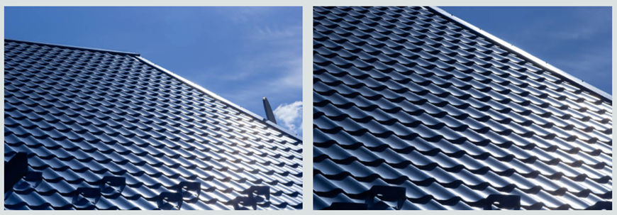 Hiệu ứng sáng bóng ấn tượng khi ánh nắng chiếu giúp tôn Olympic xanh dương trở thành xu hướng lợp mái trong những năm gần đây