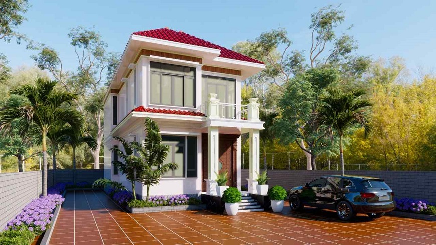 Mẫu nhà 2 tầng lợp tôn với kiến trúc mái Nhật truyền thống