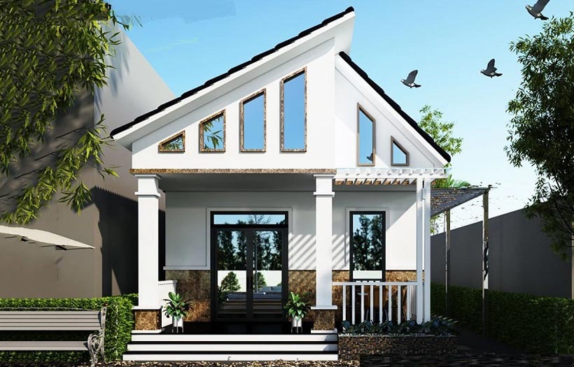 Mẫu nhà ống cấp 4 lợp mái tôn hai mái lệch. Giá 400 triệu