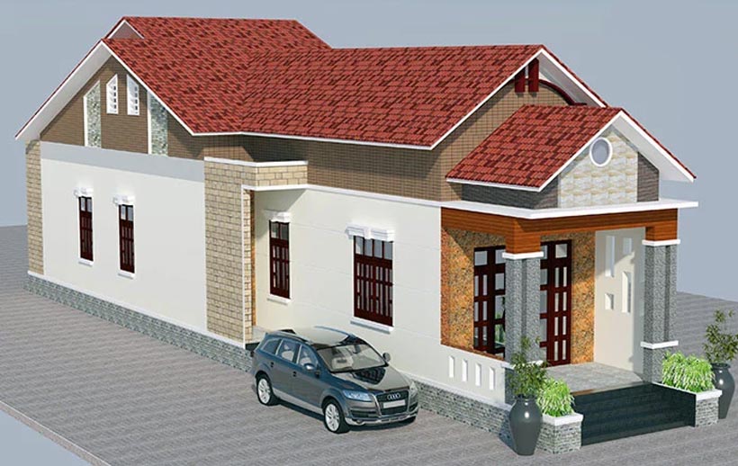 Mẫu nhà ống cấp 4 mái tôn giả ngói đẹp. Giá 300 triệu