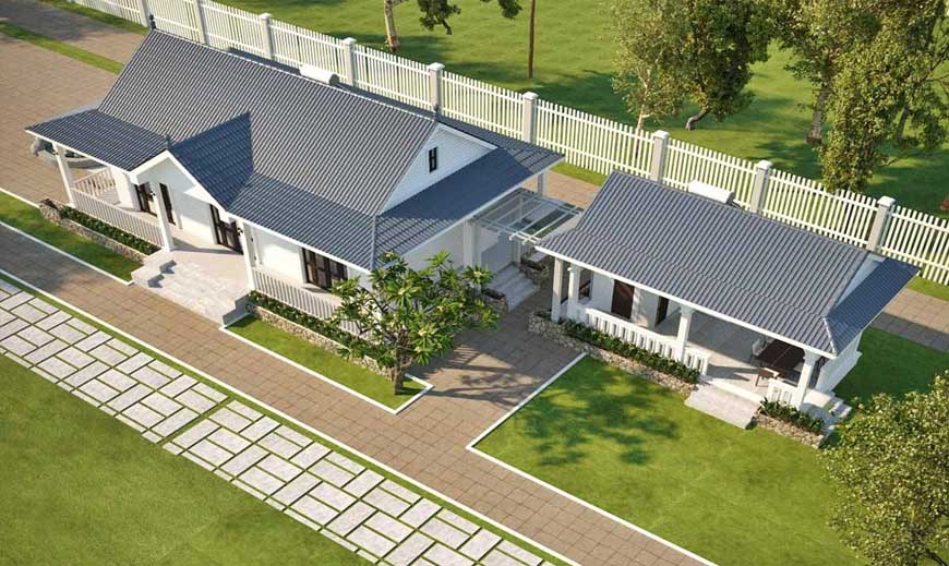 Mẫu nhà ống cấp 4 mái tôn giả ngói cao cấp. Giá 400 triệu