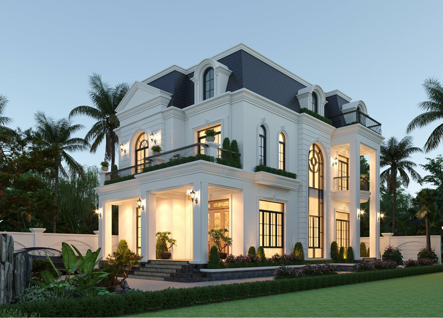 Mẫu nhà vuông 2 tầng mái tôn đơn giản