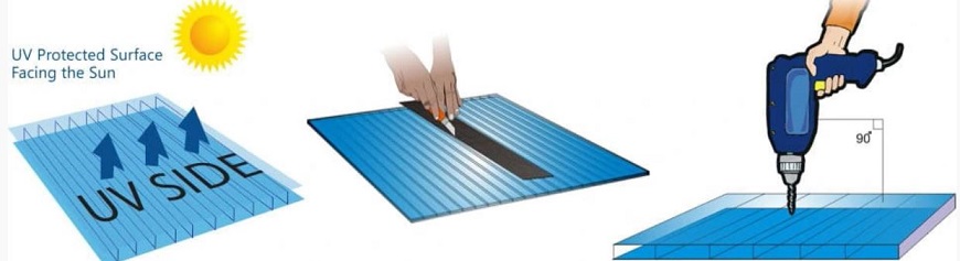 Sử dụng máy khoan để khoan lỗ lên bề mặt tấm lợp lấy sáng