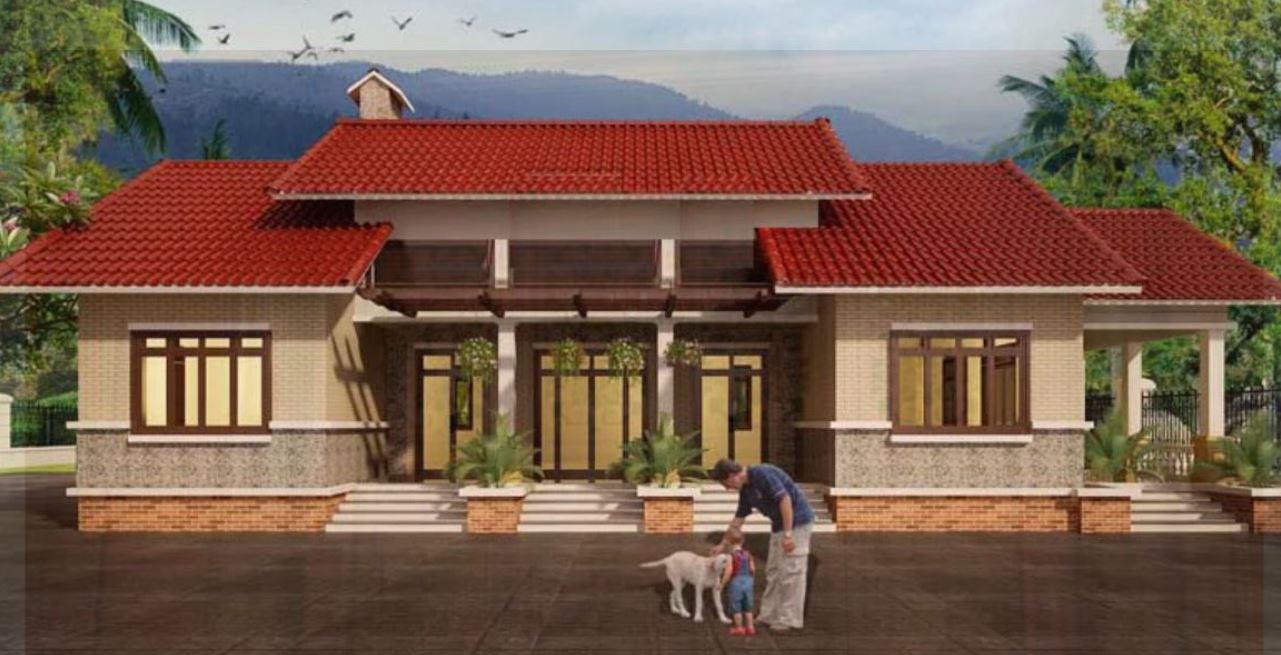 Hình ảnh nhà hiện đại mang hơi hướng truyền thống sử dụng tôn giả ngói