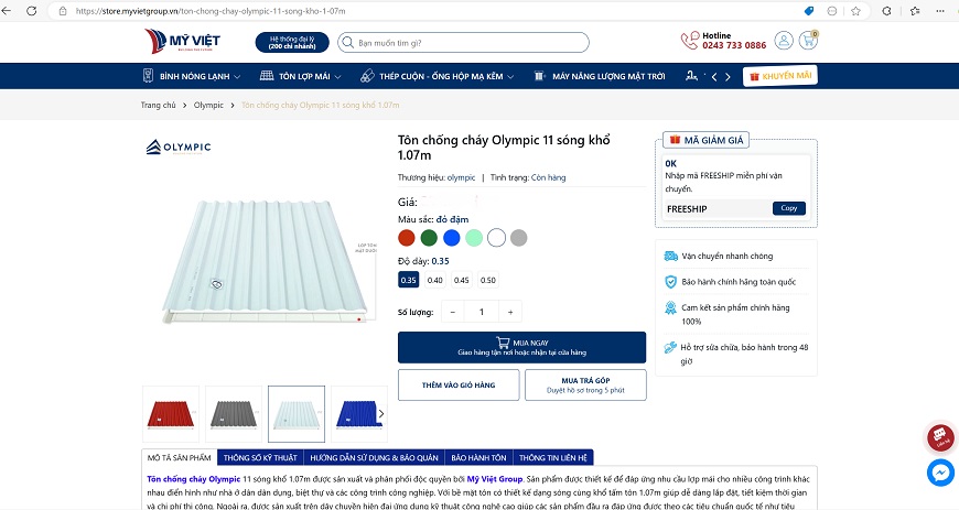Truy cập trang TMĐT để đặt mua tôn chống cháy Olympic trắng sữa với nhiều ưu đãi hấp dẫn